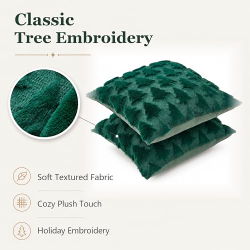 Evergreen Tree Christmas Pillow Covers 18x18 Inch Set of 2 - Green Festive Decor