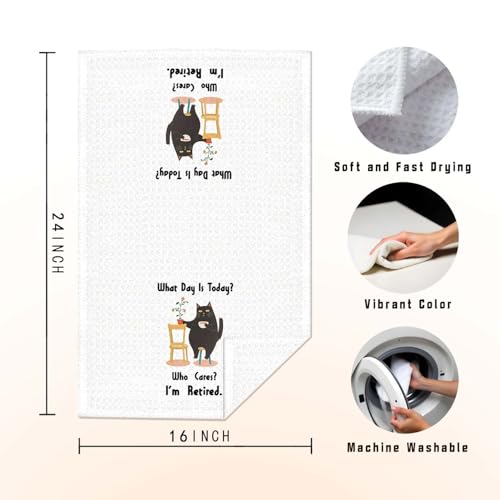 Retirement Cat Waffle Kitchen Towel - 16x24 Inch | Funny Decor