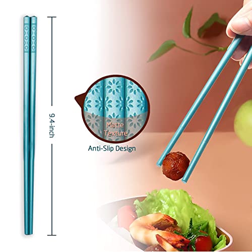 Reusable Japanese Chopsticks - 5 Pairs, 9.4 Inches, Non-Slip