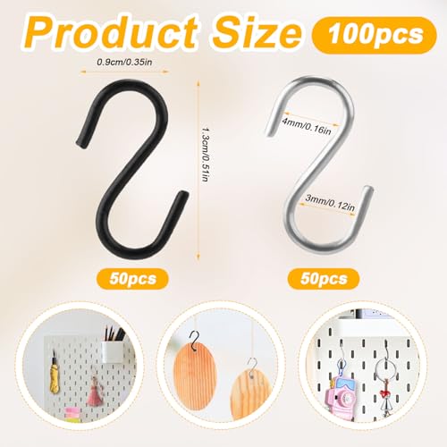 100pcs Mini S Hooks for Hanging - Stainless Steel Craft Hooks