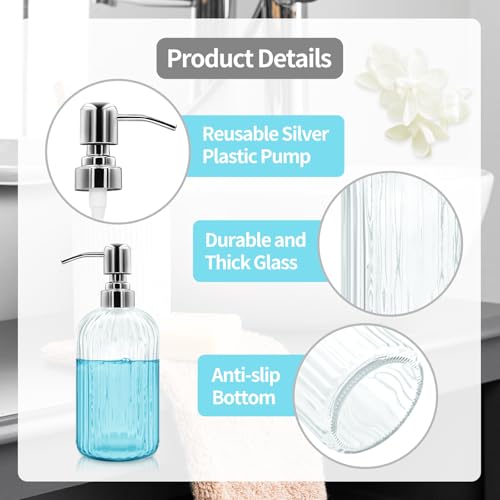 Transparent 18 Oz Glass Soap Dispenser with Stainless Steel Pump
