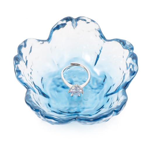 Qianyu Blue Flower Glass Ring Dish – Aesthetic Trinket Tray & Key Bowl