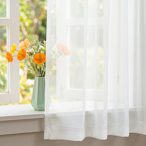 NICETOWN Beige Sheer Curtains, 42"W x 63"L Light-Filtering Panels (Set of 2)