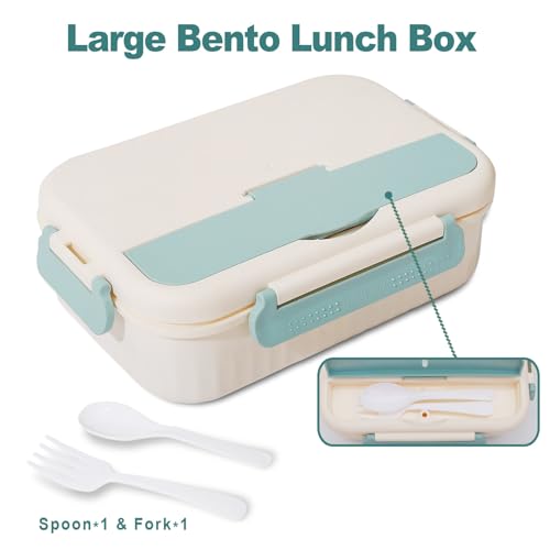 AYauGamA Bento Box - 3-Compartment Adult Lunch Box, 1800ml, BPA-Free, Microwave & Dishwasher Safe, Includes Spoon & Fork (Blue)