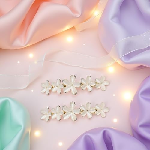 Sluswallow Golden Flower Opal Hair Clips Set - Sparkly Wedding Barrettes