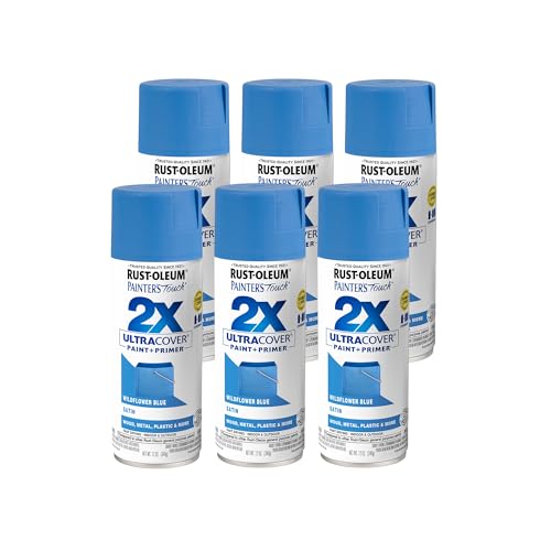 Rust-Oleum Painter's Touch 2X Spray Paint, Satin Wildflower Blue, 12 oz, 6 Pack