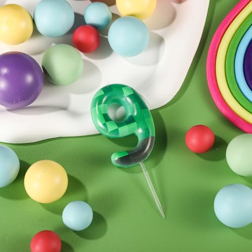 TNT Themed Number Birthday Candle - Green Pixel Cake Topper