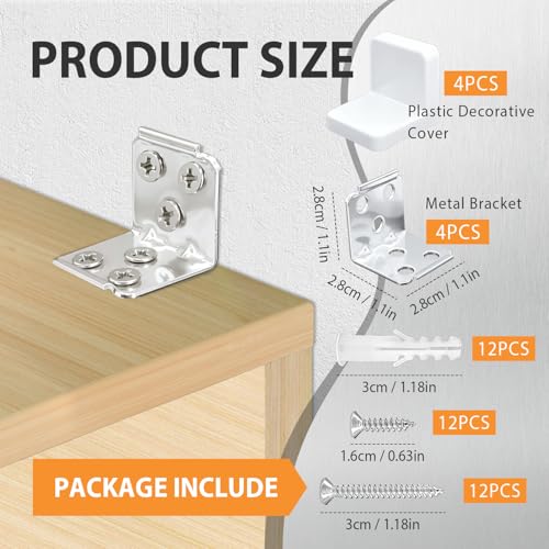 Heavy-Duty L-Shaped Angle Brackets - 4-Pack White Shelf Mounting Kit