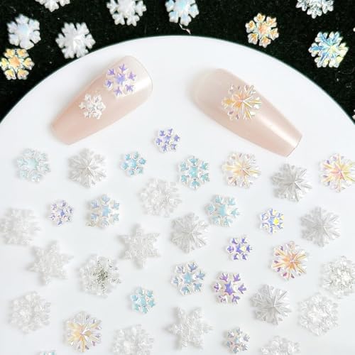 100Pcs Christmas 3D Resin Snowflake Nail Art Charms Rhinestones