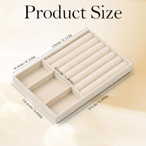 Velvet Jewelry Drawer Organizer Insert - Stackable Storage Tray (Beige)