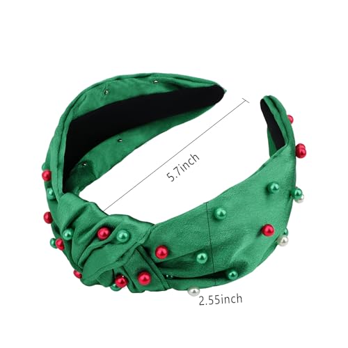 Christmas Knotted Headbands - 2PCS Red & Green Pearl Beaded Hair Accessories