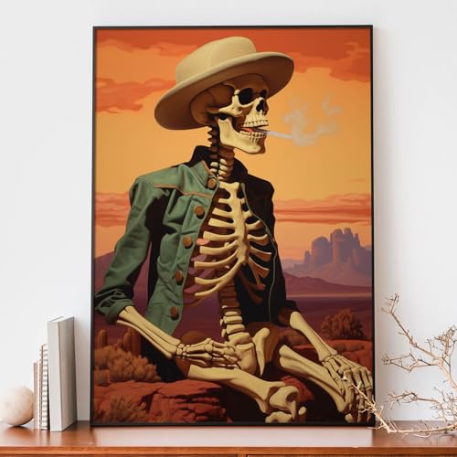 Retro Skeleton Smoking Canvas Print - 16x24 Inch Wall Art