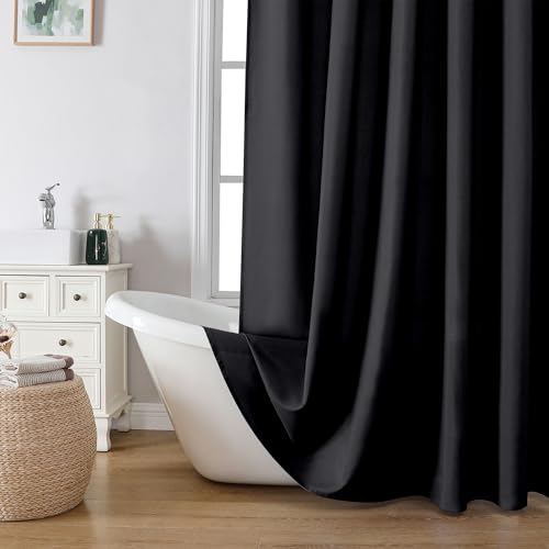 OVZME Black Fabric Shower Curtain Set, 72x72, Water Repellent