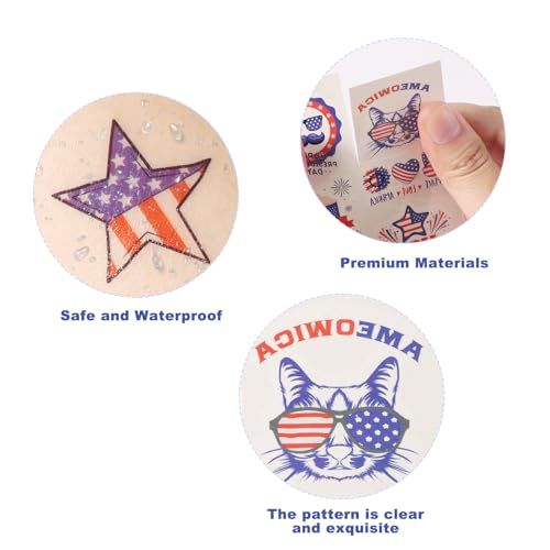 4th of July Temporary Tattoos - 18 Sheets Waterproof American Flag Body Art