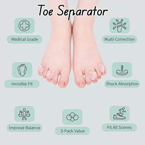Gel Toe Separators 6 Pack - Soft Silicone Spacers for Bunion Relief