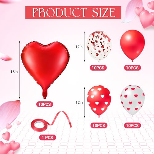 Lunmon 50 Pcs Red Wedding Balloons Kit - 18 Inch Foil & 12 Inch Latex