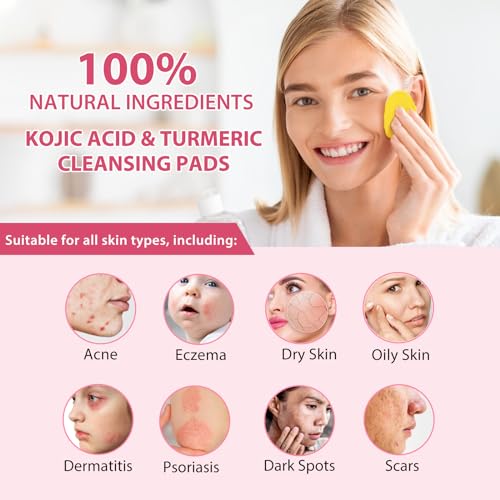 Turmeric Kojic Acid Cleansing Pads 80 PCS - Gentle Exfoliating Face Wipes