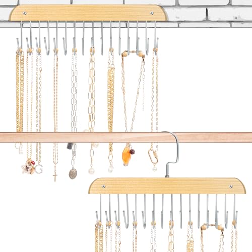 Wall-Mounted Jewelry Organizer with 16 Hooks - Necklace Holder