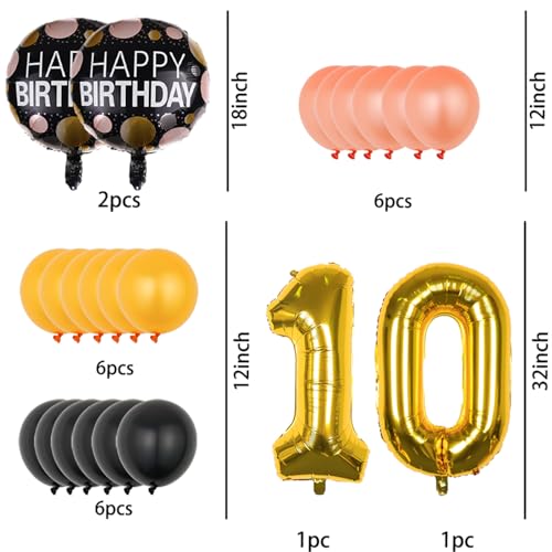 Gold Number 10 Balloons Set - 22 Pcs 10th Birthday Decorations
