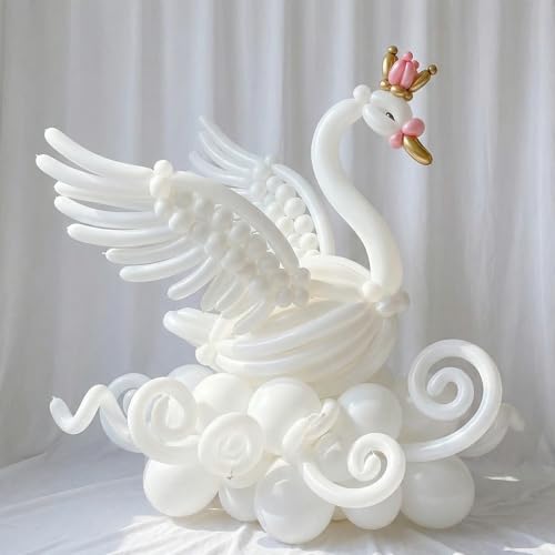 Nobledecor 100pcs White Long Latex Balloons for Party Decorations