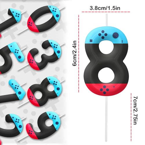 Video Game Birthday Candles Set - Red & Blue 8th Birthday Cake Topper