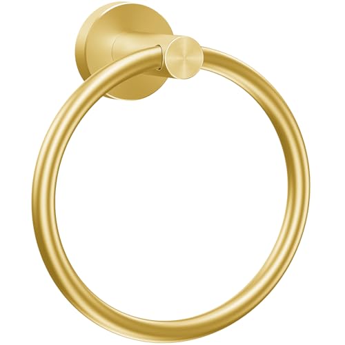 WOOPHEN 7-Inch Gold Stainless Steel Hand Towel Ring - Modern Wall-Mounted Towel Holder for Bathroom & Kitchen