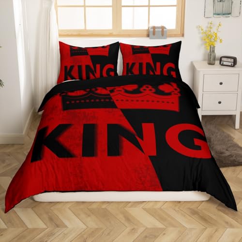 Erosebridal King Crown Duvet Cover Set - Vintage Red & Black