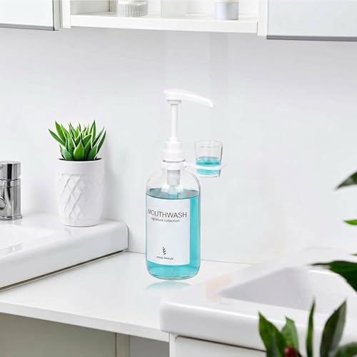 16 Oz Glass Mouthwash Dispenser with Cup Holder for Bathroom