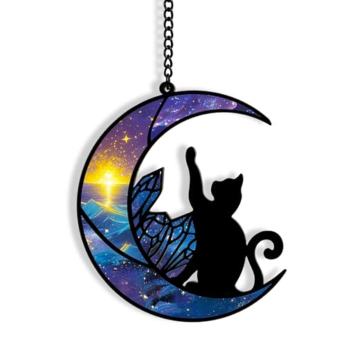 Black Cat Witchy Halloween Decor with Violet Variation - Cat Lover Gift
