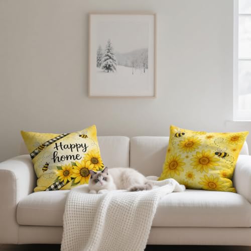 Sunflower Pillow Covers 18x18 inch Set of 4 - Yellow Floral Sofa Decor