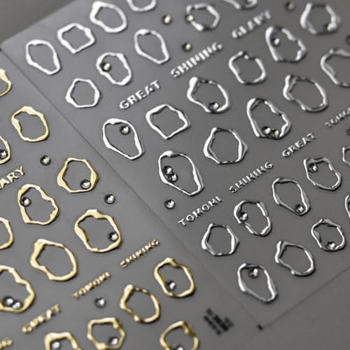 Gold & Silver 5D Embossed Nail Art Stickers - Geometric Designs