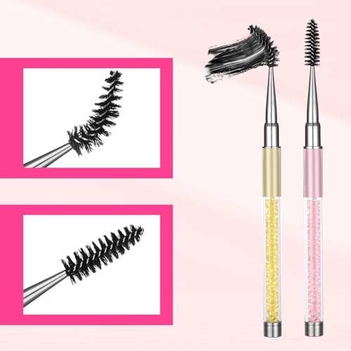 2 PCS Eyebrow Brush with Cap and Spoolie for Travel - Light Pink & Gold