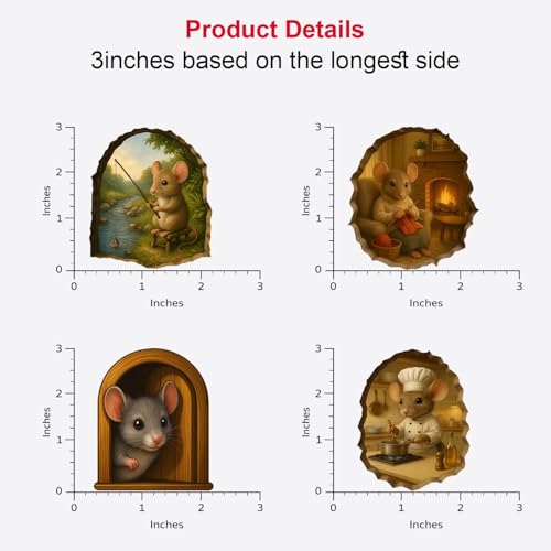 36Pcs 3D Mouse Hole Wall Decal Stickers - Waterproof Vinyl Mouse Art Set