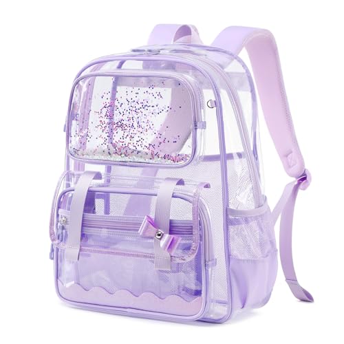 Clear Backpack for Girls - Dreamy Purple Transparent School Bookbag