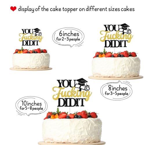 Congrats Grad Cake Topper - Gold Glitter Class of 2026 Decoration