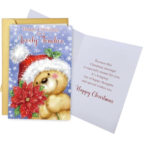 Spercy Cute Bear Christmas Card for Teacher with Envelope