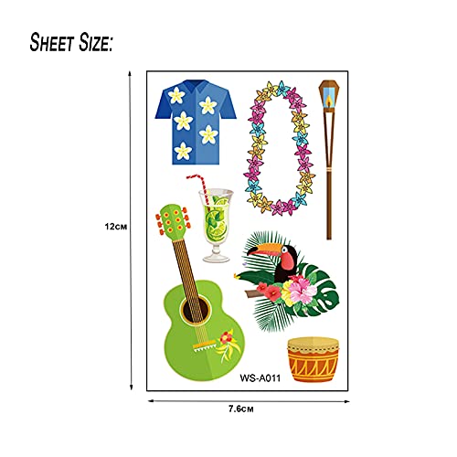 Temporary Tattoos for Kids and Adults - 87Pcs Hawaii Cartoon Waterproof