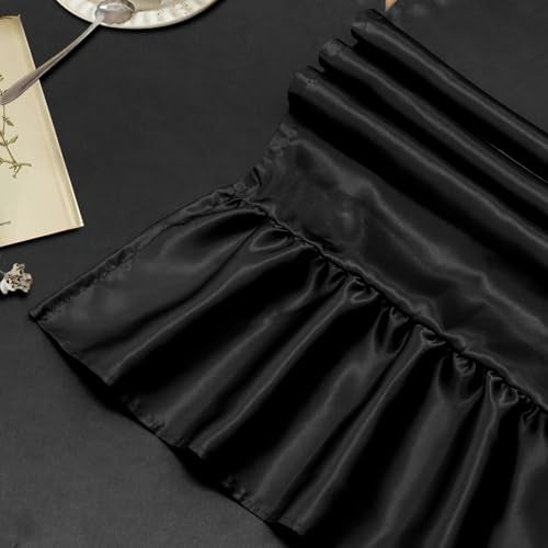 Black Satin Table Runner 2 Pack, 12x108 Inch Ruffle Design