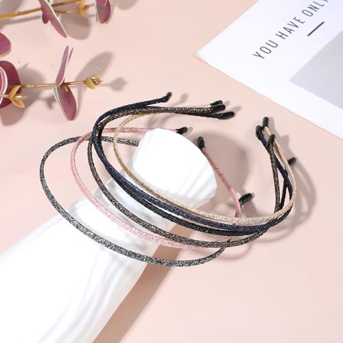 Xinjoduz 6-Piece 4mm Thin Skinny Headbands for Women Shiny Hair Bands