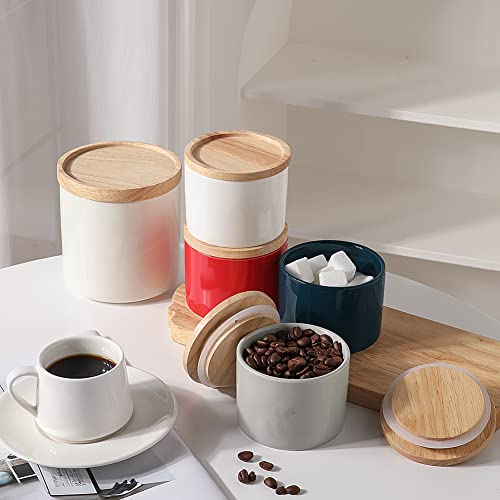 Sweejar Navy Ceramic Food Storage Canister 5 Fl Oz Airtight Wooden Lid