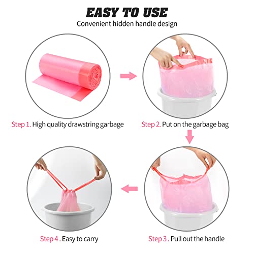 4 Gallon Drawstring Garbage Bags - 60 Count Pink Heavy-Duty Trash Bags