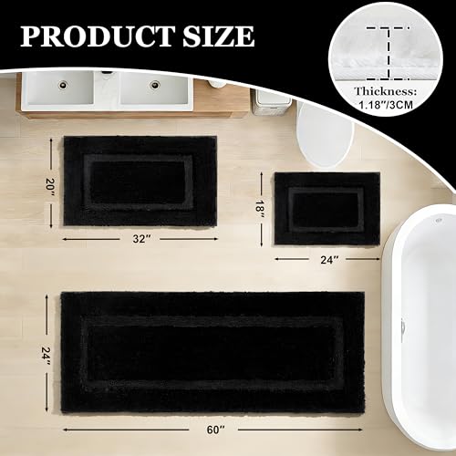 RORA Black Non-Slip Bathroom Rug 18x24 - Plush Washable Bath Mat