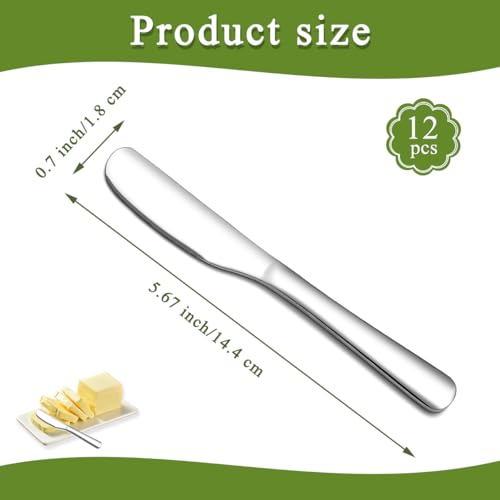 HOMQUEN Stainless Steel Butter Knife Set of 12 - Ergonomic Spreader for Kitchen & Party