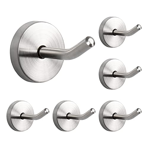 NearMoon Brushed Nickel Wall Mount Coat Hooks 6 Pack, 2 Inch Heavy Duty Stainless Steel Towel Hooks for Bathroom Kitchen Garage