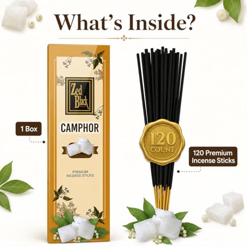 Zed Black Camphor Incense Sticks - 120 Count Aromatherapy & Puja Fragrance