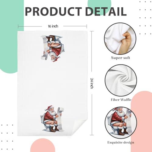 Funny Santa Bathroom Hand Towel - 16x24 Inch Christmas Decorative Washcloth
