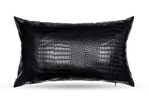 Black Crocodile Skin Faux Leather Pillow Cover, 12x20 Inch Rectangular Case
