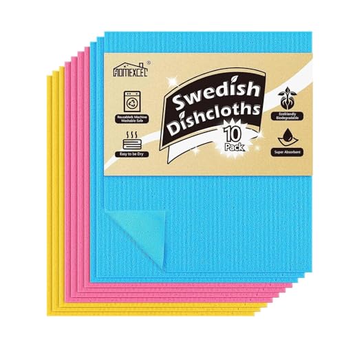 HOMEXCEL 10-Pack Swedish Dishcloths - Reusable, Absorbent Cleaning Cloths