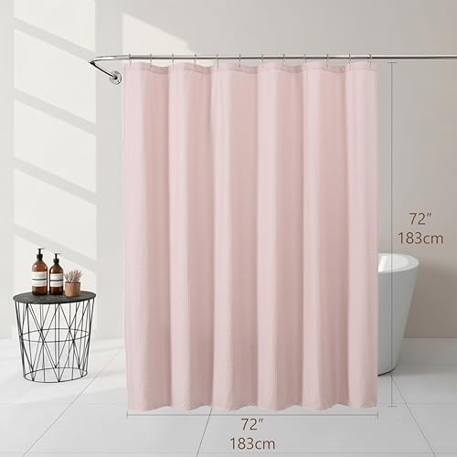 Ebesto Pink 72x72 Inch Waffle Embossed Shower Curtain - Water-Resistant, Machine Washable Bathroom Decor, Hotel-Style Fabric