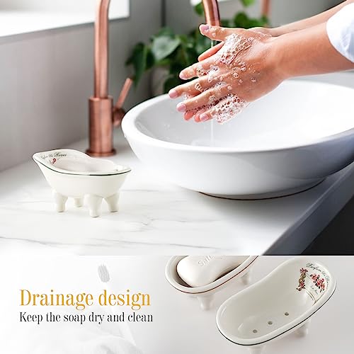 Little World Retro Ceramic Bathtub Soap Dish - 2PCS Self-Draining Holder